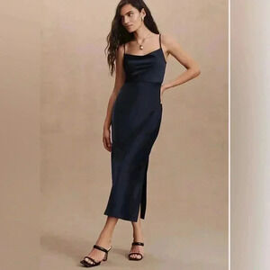New BHLDN Cali Satin Charmeuse Midi Dress black satin size 20
